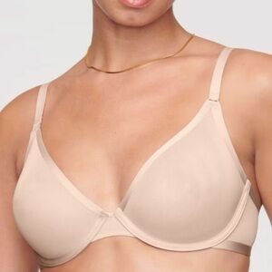 CUUP The‎ Plunge Mesh Bra 34C Sand underwire sheer unlined nude beige cream